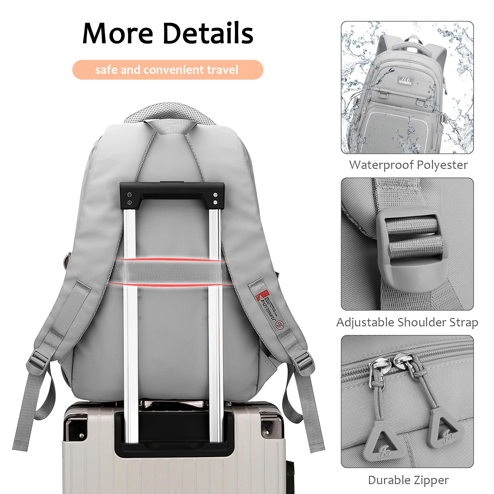 Ragazze Zaino Studenti Zaini Scuola Donna Porta PC 15,6 Pollici Borsa Zainetto Impermeabile Poliestere Daypack per Viaggio Campeggio Uso Quotidiano Grigio