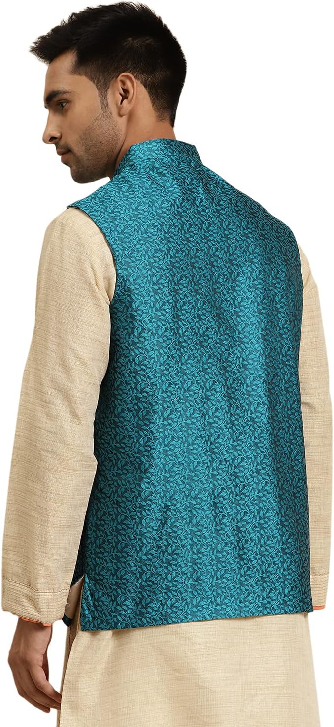 Sojanya (Since 1958 Men'S Jacquard Silk Self Design Only Nehru Jacket