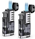 Torch Lighter Butane Refillable Triple Jet Flame Torch Lighters, Windproof Adjustable Flame Butane Torch Lighter with Punch 2 Pack (Without Fuel)