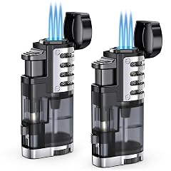 Torch Lighter Butane Refillable Triple Jet Flame Torch Lighters Windproof Adjustable Flame Butane Torch Lighter with Punch 2
