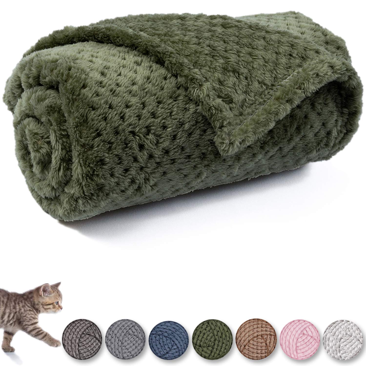 Dog Blanket or Cat Blanket or Pet Blanket, Warm Soft Fuzzy Blankets for Puppy, Small, Medium, Large Dogs or Kitten, Cats, Plush Fleece Throws for Bed, Couch, Sofa, Travel (L/40" x 48", Dark Green) — image 1