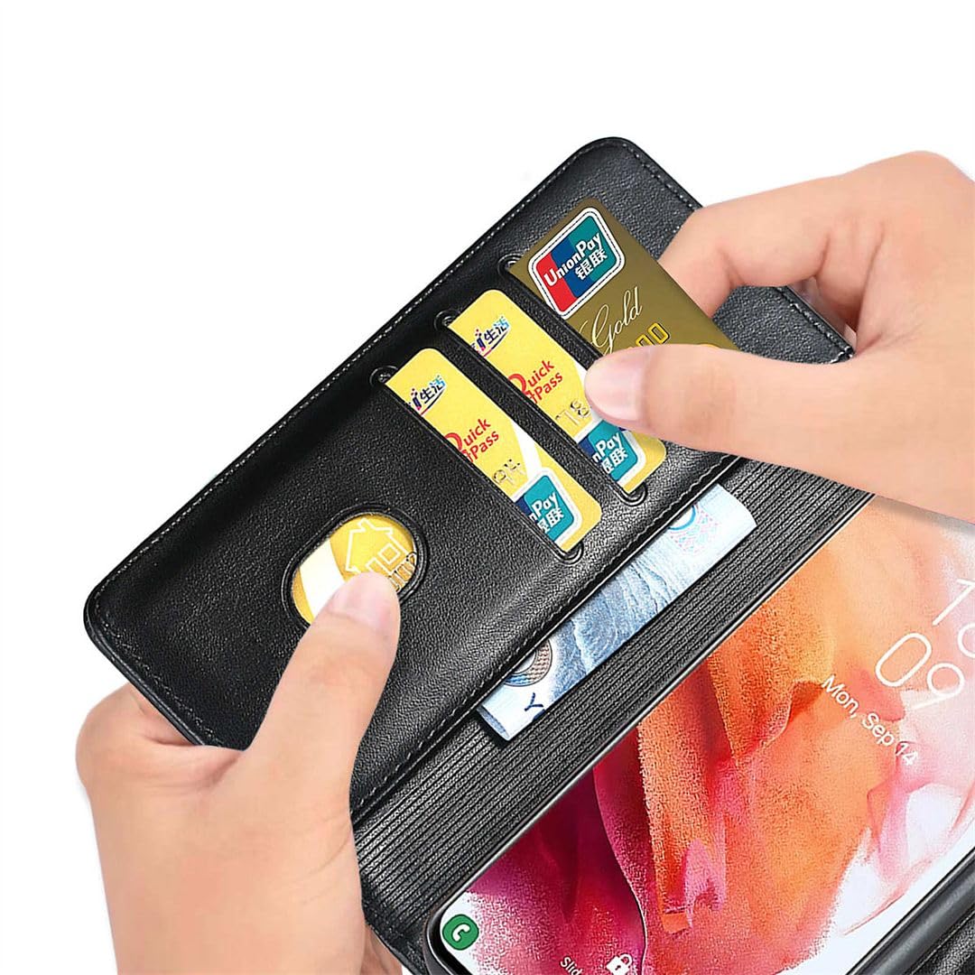 SATURCASE Custodia per OPPO A15 / A15S, S-Cube PU pelle flip magnetica portafoglio stand slot carte di credito copertura protettiva cinghia per OPPO A15 / A15S (BL-Nero