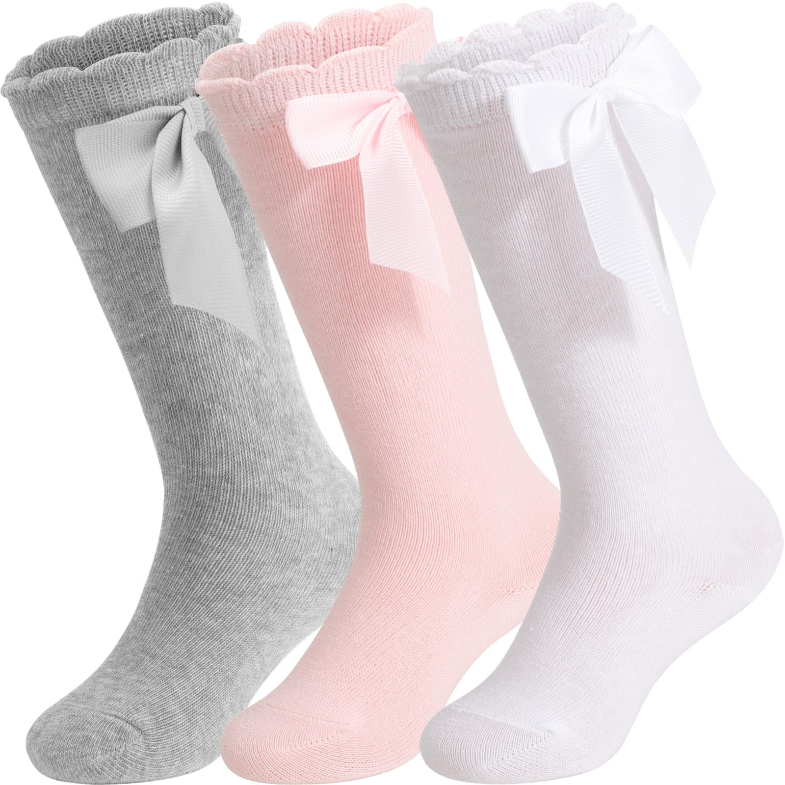 DRESHOW Baby Girl Knee High Socks Toddler Dress Socks Baby Bow Stocking Cotton Infant Socks