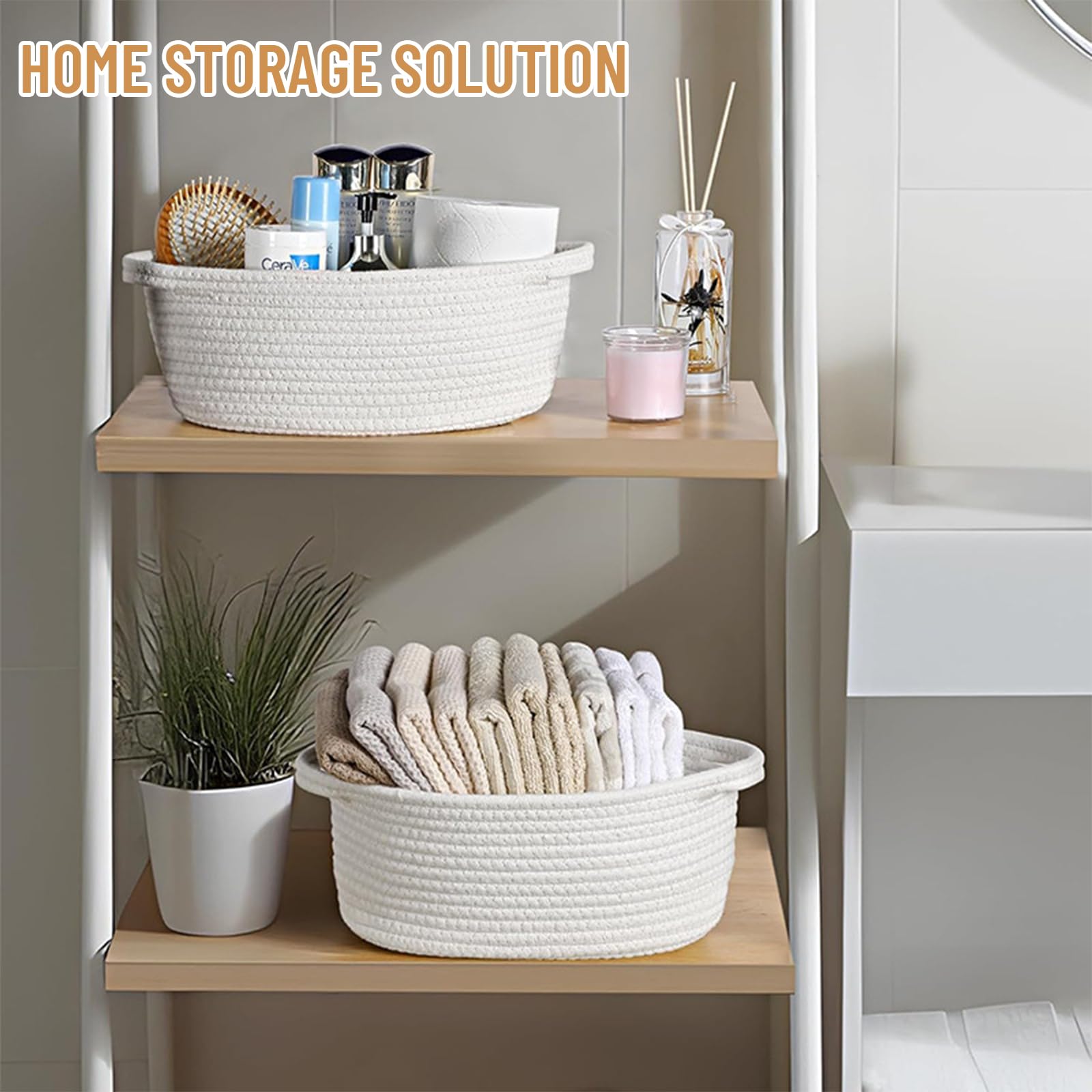 Weiß Cesta Intrecciata in Corda di Cotone con Manico, Cesto Regalo Vuoto, Pratico Cesto Contenitore per Giocattoli per Bambini, Organizzatore Decorativo per Camerette