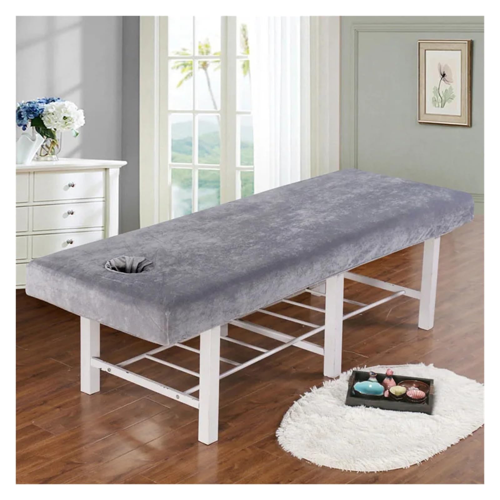 Thicken Velvet Beauty Salon Massage Table Fitted Bed Sheet Skin-Friendly SPA Cover With Hole for Massage Tables(Gray,190x80)