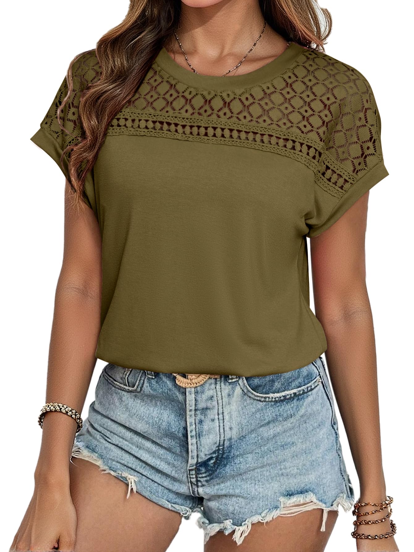 Glamaker Womens Tshirts Summer Casual Tops Trendy Short Sleeve Crewneck Knitted Dressy Fashion Tee Tunic Blouses