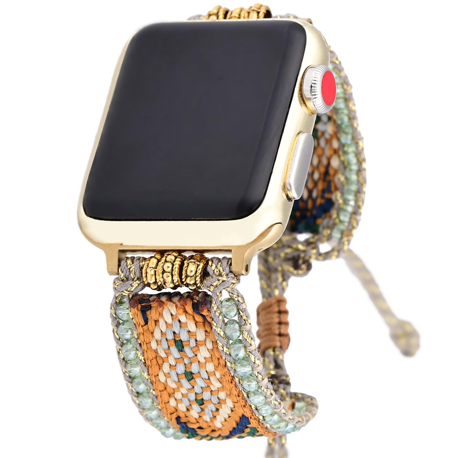 Bracelet en nylon tressé style western bohème compatible avec Apple Watch 38 mm, 40 mm, 41 mm, 42 mm, 44 mm, 45 mm, 49 mm - Bracelet réglable avec perles pour iWatch Series 9 8 SE Ultra 7 6