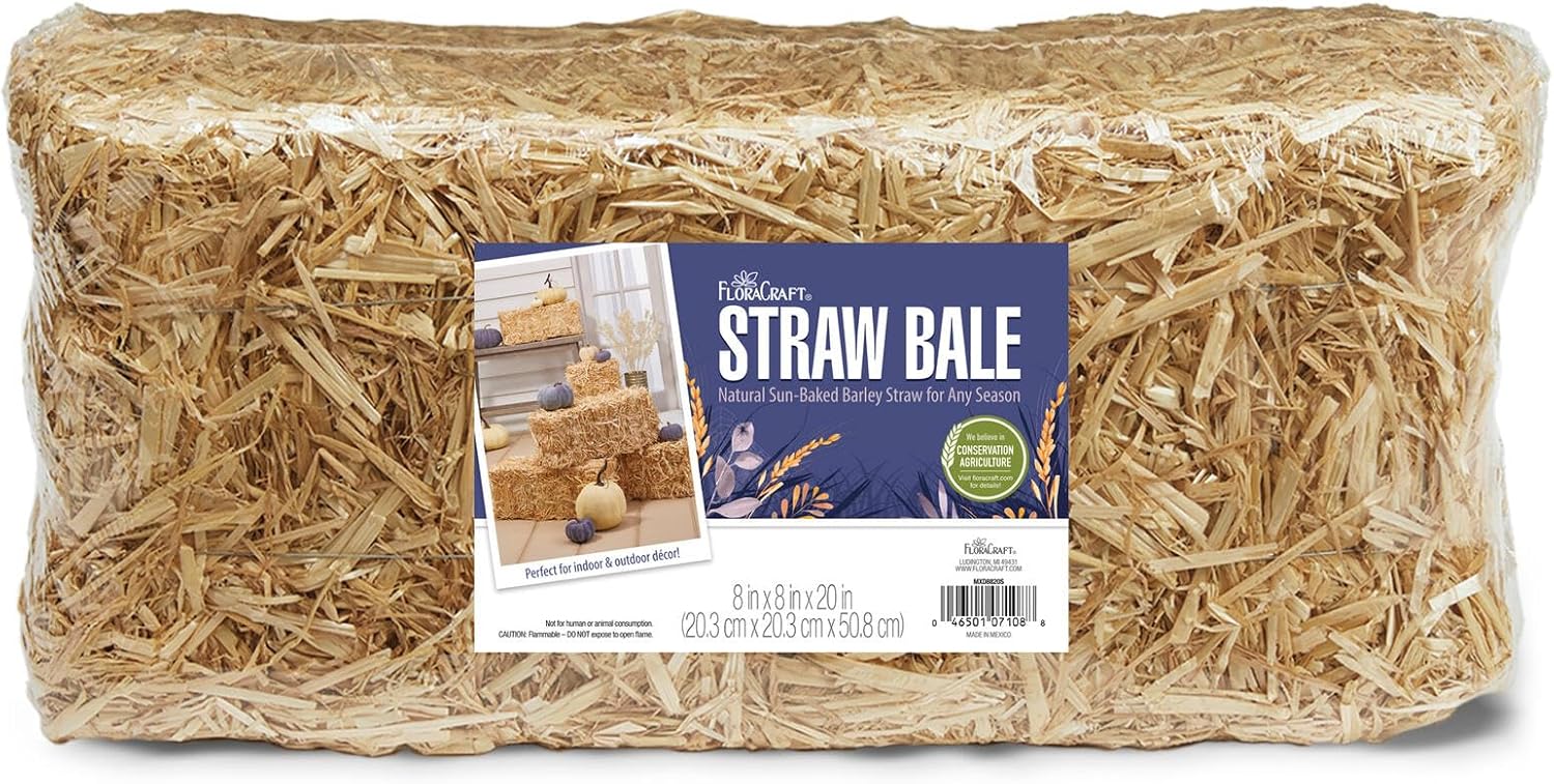 FloraCraft Decorative Straw Bale 8 Inch x 8 Inch x 20 Inch Natural 8" x 8" x 20"