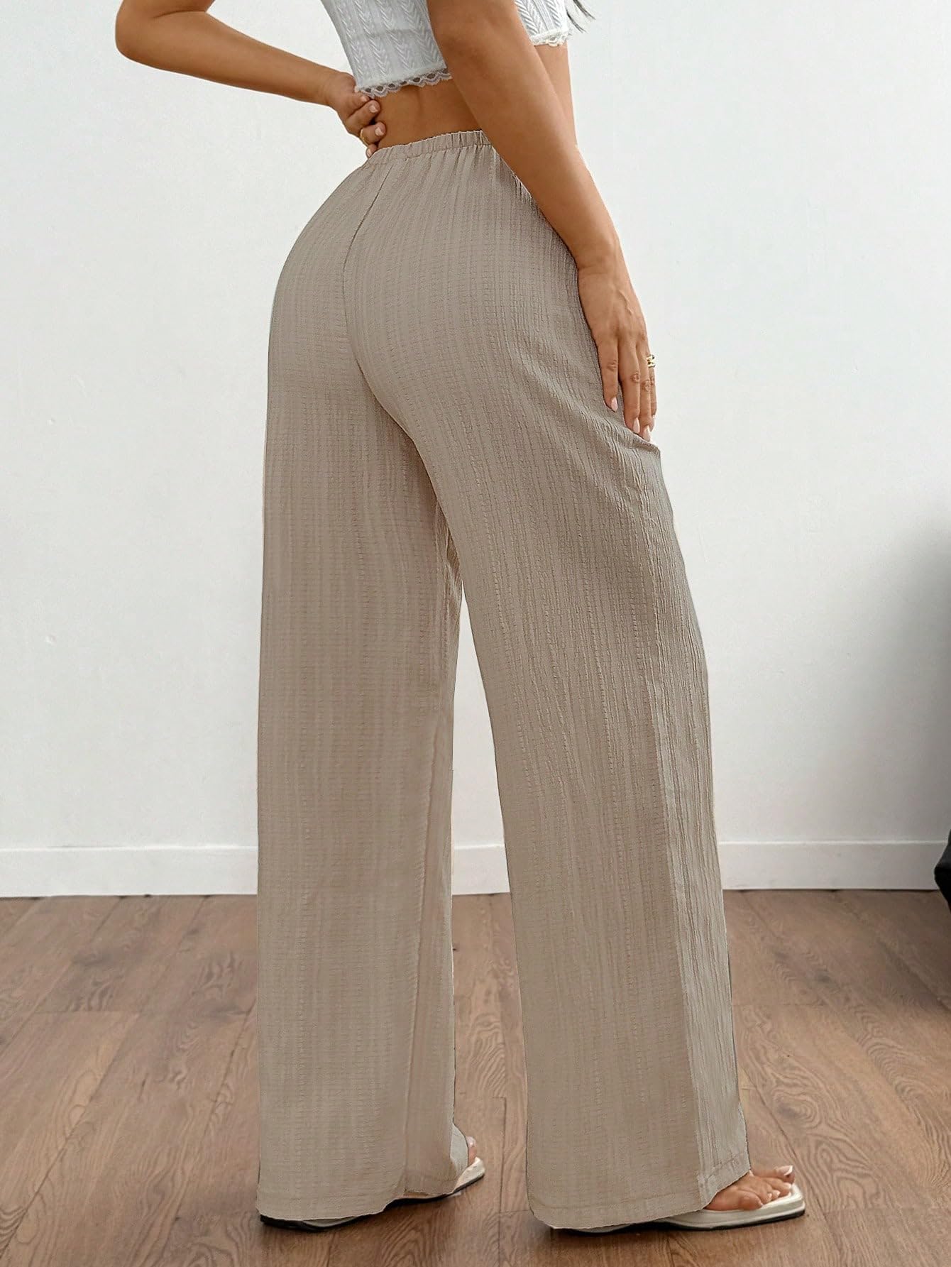 MakeMeChic Women's Casual Wide Leg Pants Summer Beach Palazzo Pants