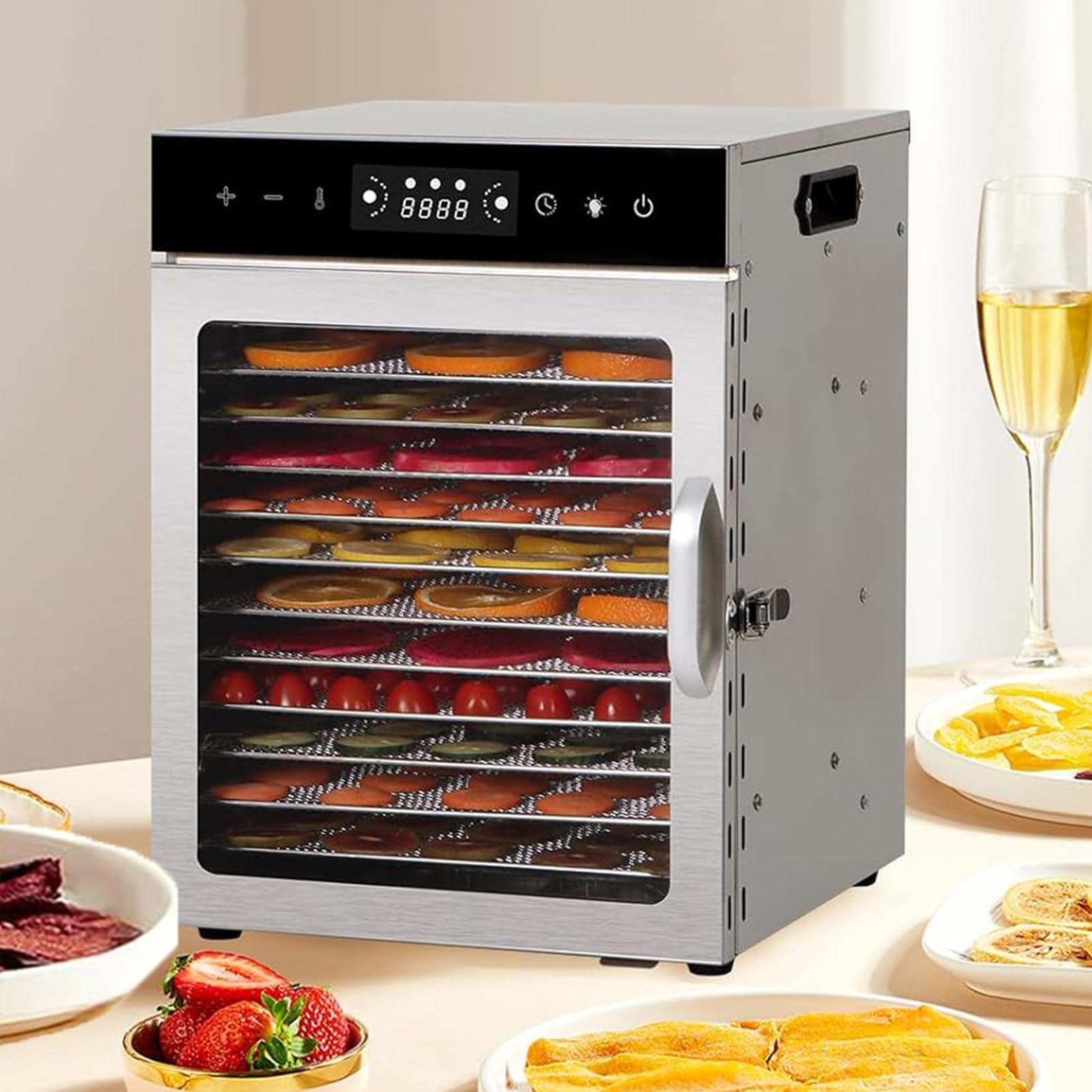 Essiccatore Per Alimenti, Essiccatore Per Carne Secca In Acciaio Inox A 6/8/12/18 Vassoi Per Uso Domestico, Armadio Di Essiccazione Per Carne, Frutta Ed Erbe Aromatiche,12-Tray