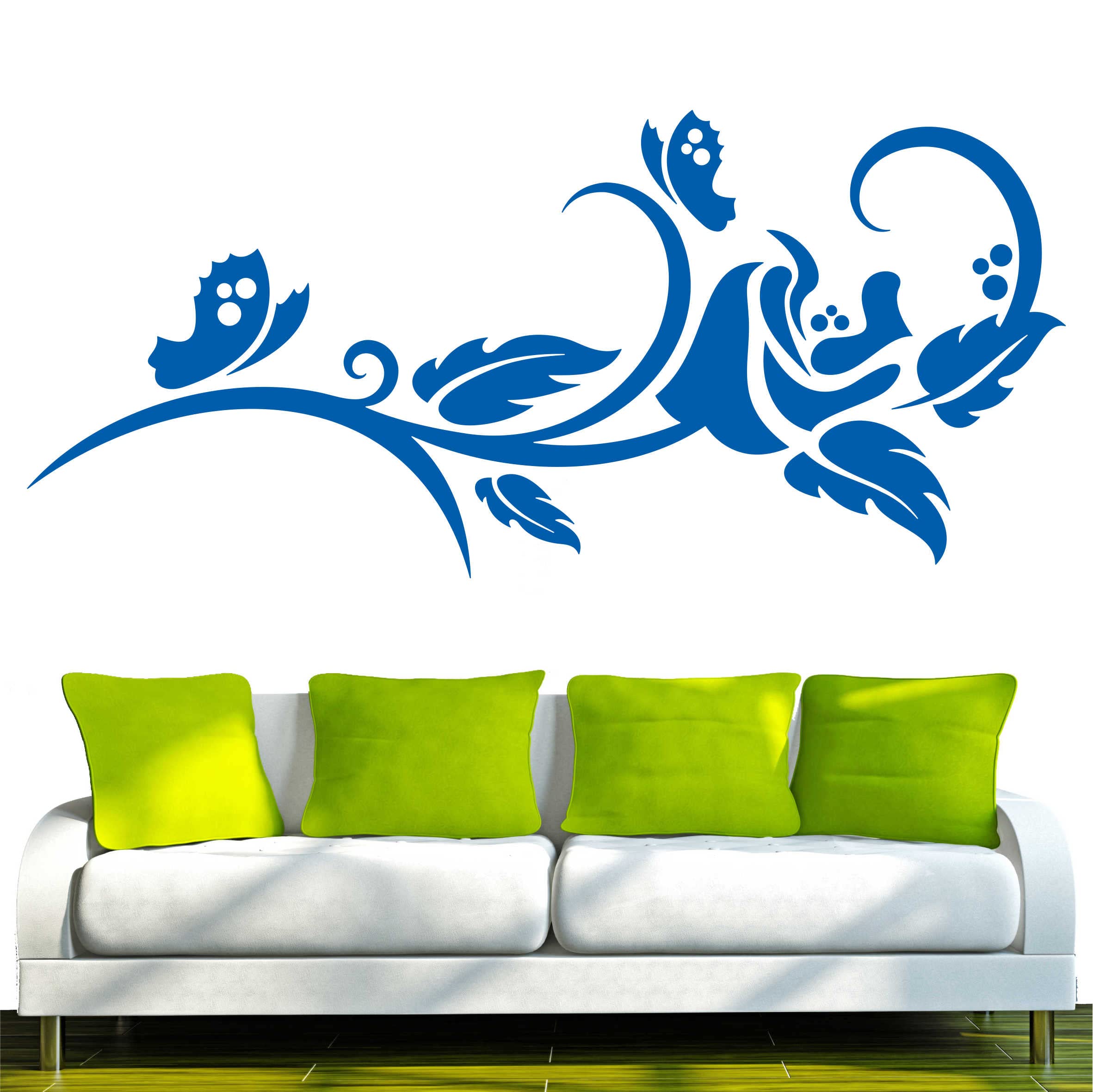 INDIGOS UG - Decalcomanie da muro - adesivi da parete - Murale - D153 Bellissimi Fiori Foglie Farfalla, Nocciola, 240 x 108 cm - Decorazione per
