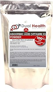 Ascorbic Acid (8 oz) Pure Vitamin C Powder High Potency Food Grade Cell and Immune Support Non-GMO Soluble Fine Crystals Antioxidant Bulk Supplements Skin Hair Bones Teeth Nails