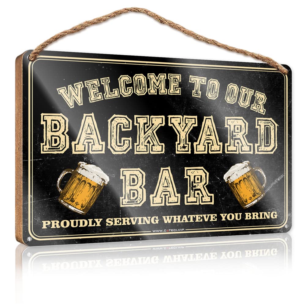 HELIOFORGE Little Man Cave Wood Signs Welcome To Our Backyard Bar Proudly Serving Whateve You Bring Wooden Sign(15X28CM)