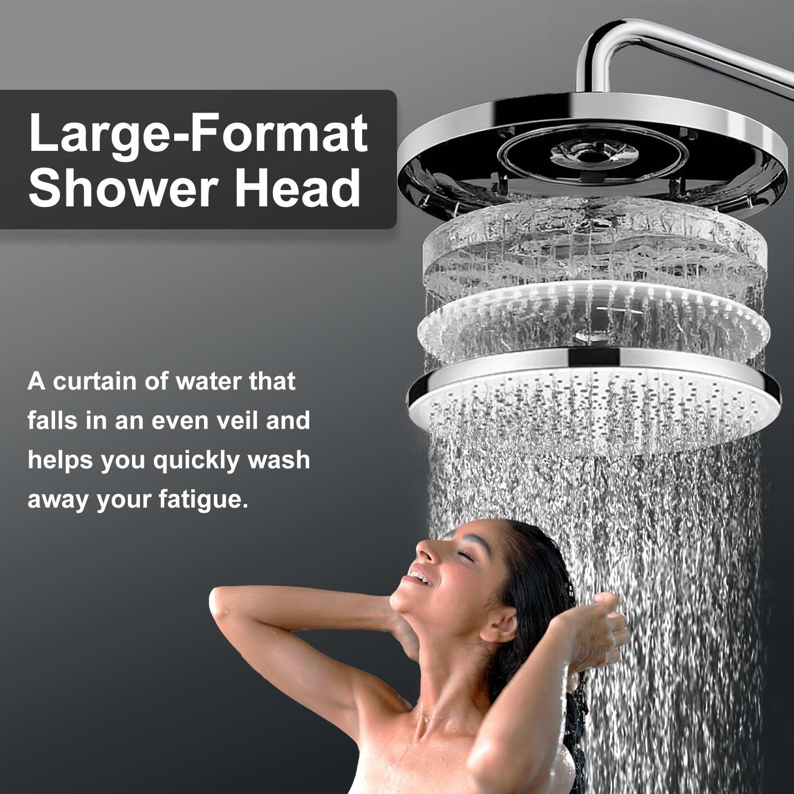 JUSTER Sistema de Ducha Termostático, Cromo, Juego Completo de Accesorios de Ducha con Cabezal de Ducha Redondo Tipo Lluvia, con Barra de Ducha Ajustable