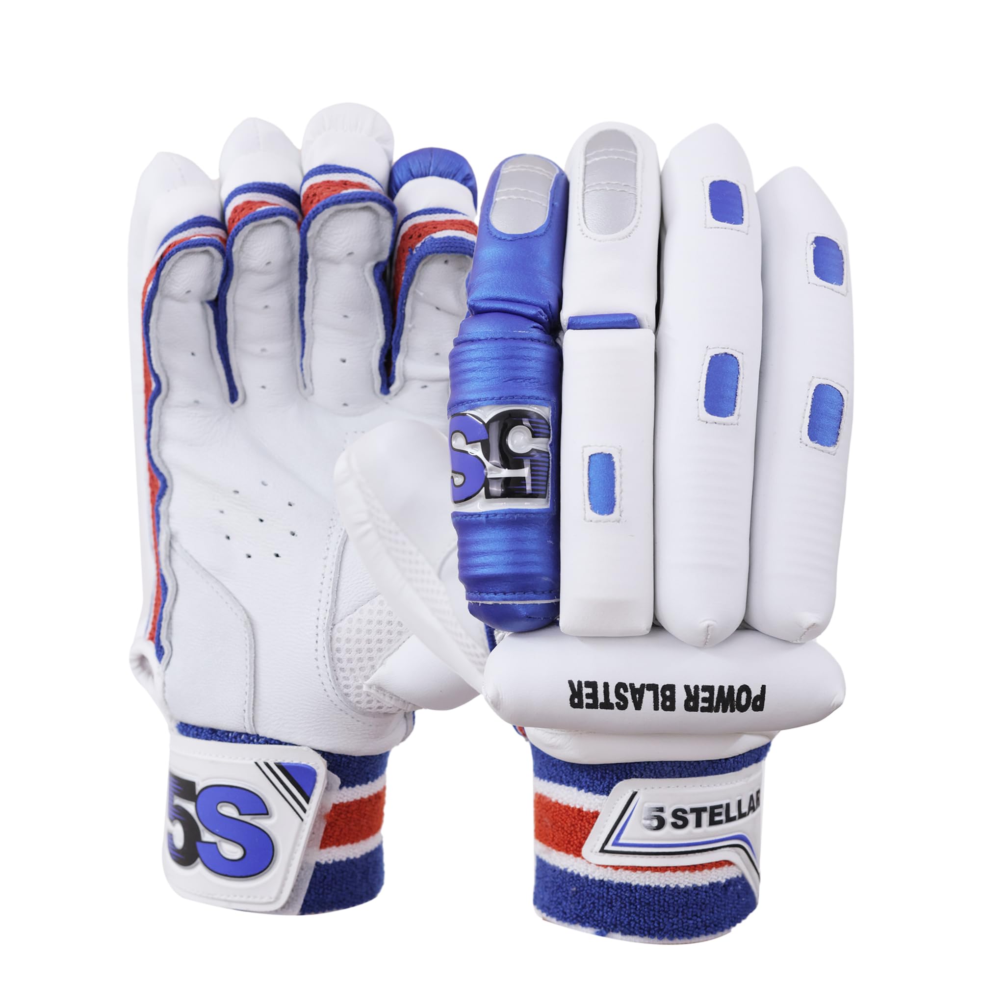 5S Cricket Batting Gloves- Power Blaster Superior Grip, Leather Batting Gloves | Lightweight Design, Ventilated Palm Optimum Protection for Enhanced Performance- White & Blue (Youth Left Hand) (B0D1MTXS59) Amazon Price History, Amazon Price Tracker