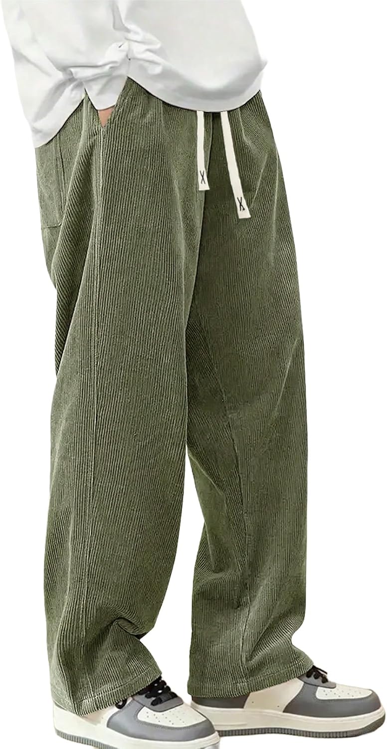 Hidkat Mens Corduroy Casual Pants Winter Thermal Fleece Lined Sweatpants image 5