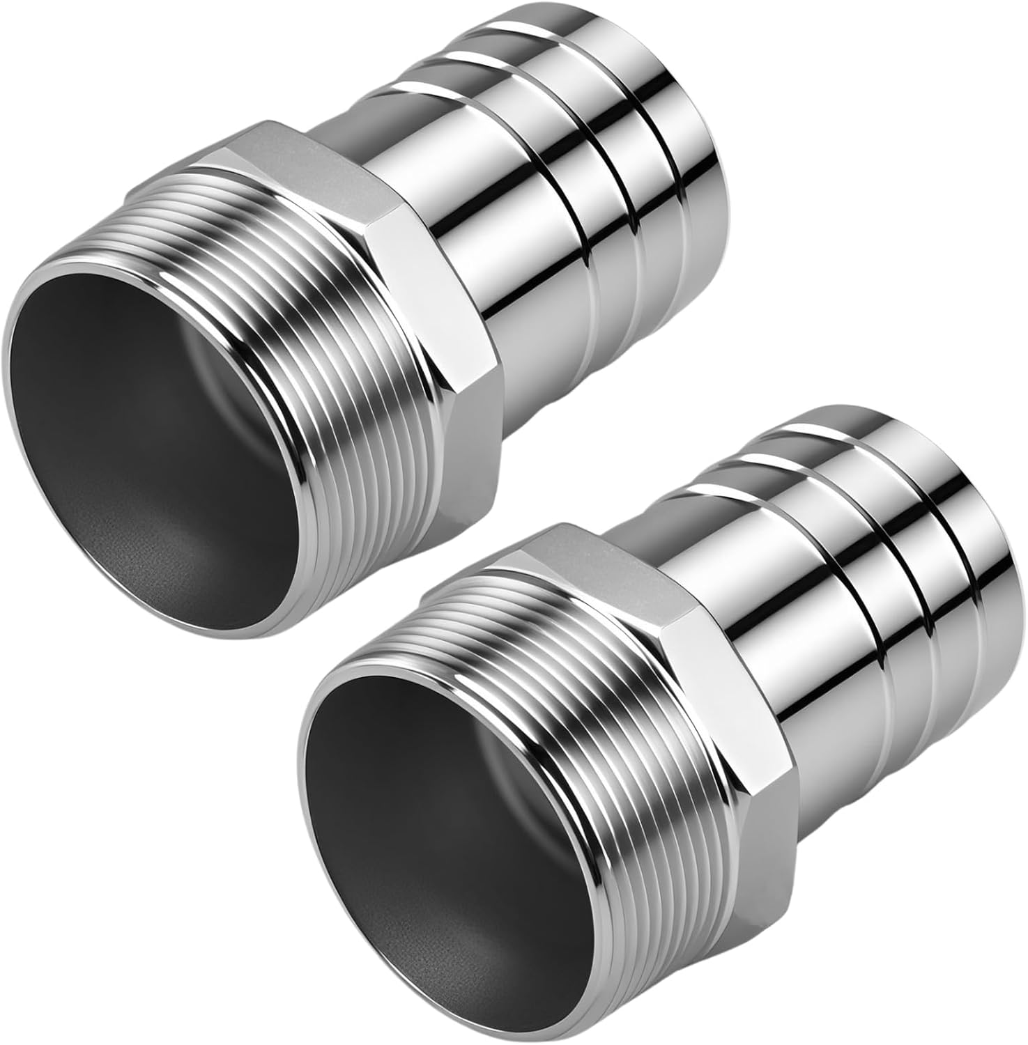 Stainless Steel 2" to 2" NPT Male Threaded Hose Barb Fittings, 2PCS 2in to 2in NPT Male Hose Barb Connectors for Water Air Gas Pipes