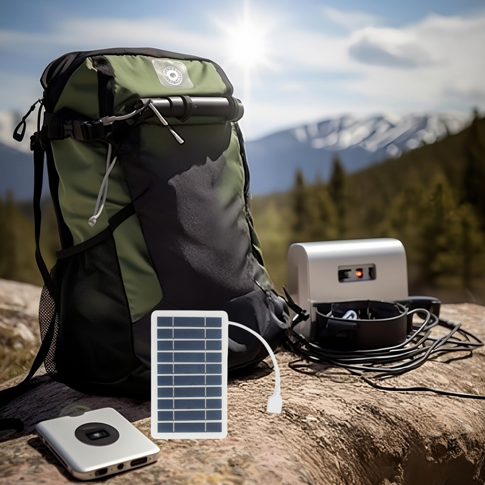 Pannello Solare Portatile da Viaggio 2W 5V con USB, Caricabatterie Solare Impermeabile e Durevole per Smartphone, Power Bank, Campeggio, Escursionismo, Telaio Robusto in Lastra Epossidica