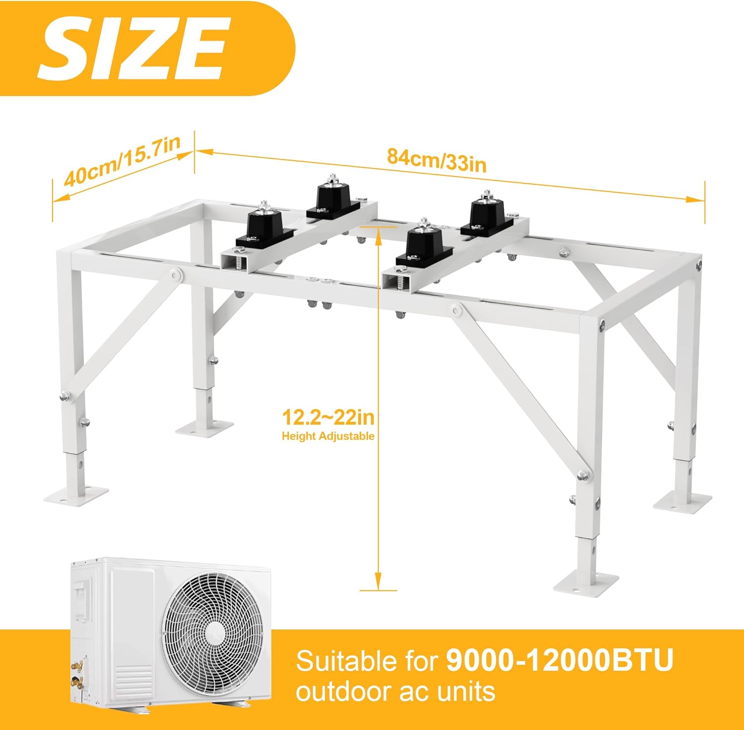 Mini Split Stand Adjustable Mini Split Ground Stand for 9000-12000 BTU Ductless Air Conditioners Heat Pumps Heavy Duty AC Stand Floor Mount Mini Split W/ 400LBS Load Capacity (White)