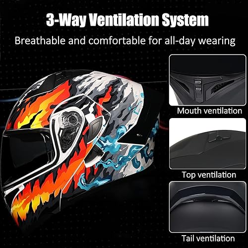 Miniatura 3 de Casco modular de motocicleta Bluetooth aprobado por DOT con doble visera, sistema de ventilación ABS Shell  ligero 3.6 lbs, forro extraíble para