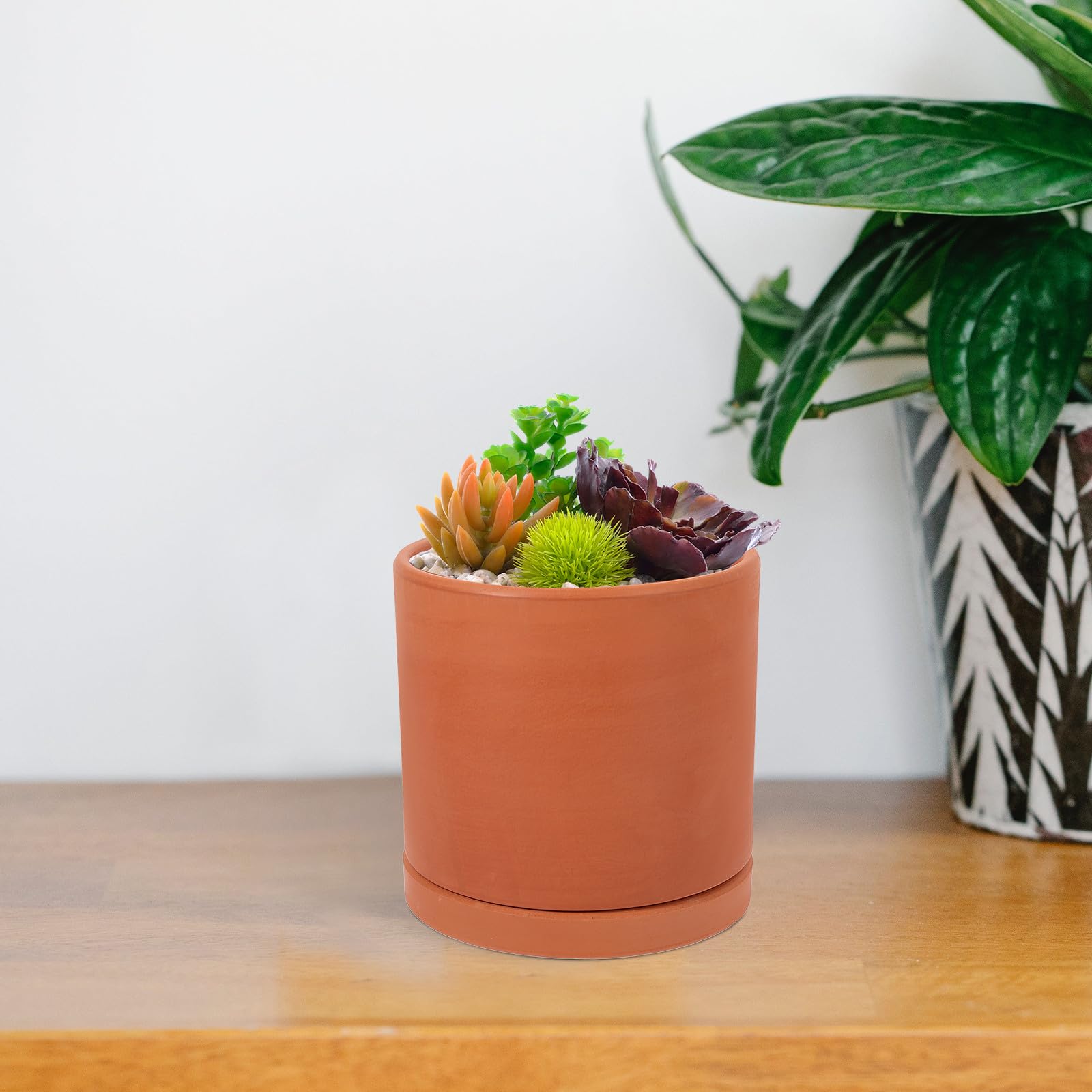 TOYANDONA Maceta de Barro Cilíndrica Naranja para Suculentas con Diseño Transpirable y Autorriego, Adecuado para Jardinería y Plantas de Exterior