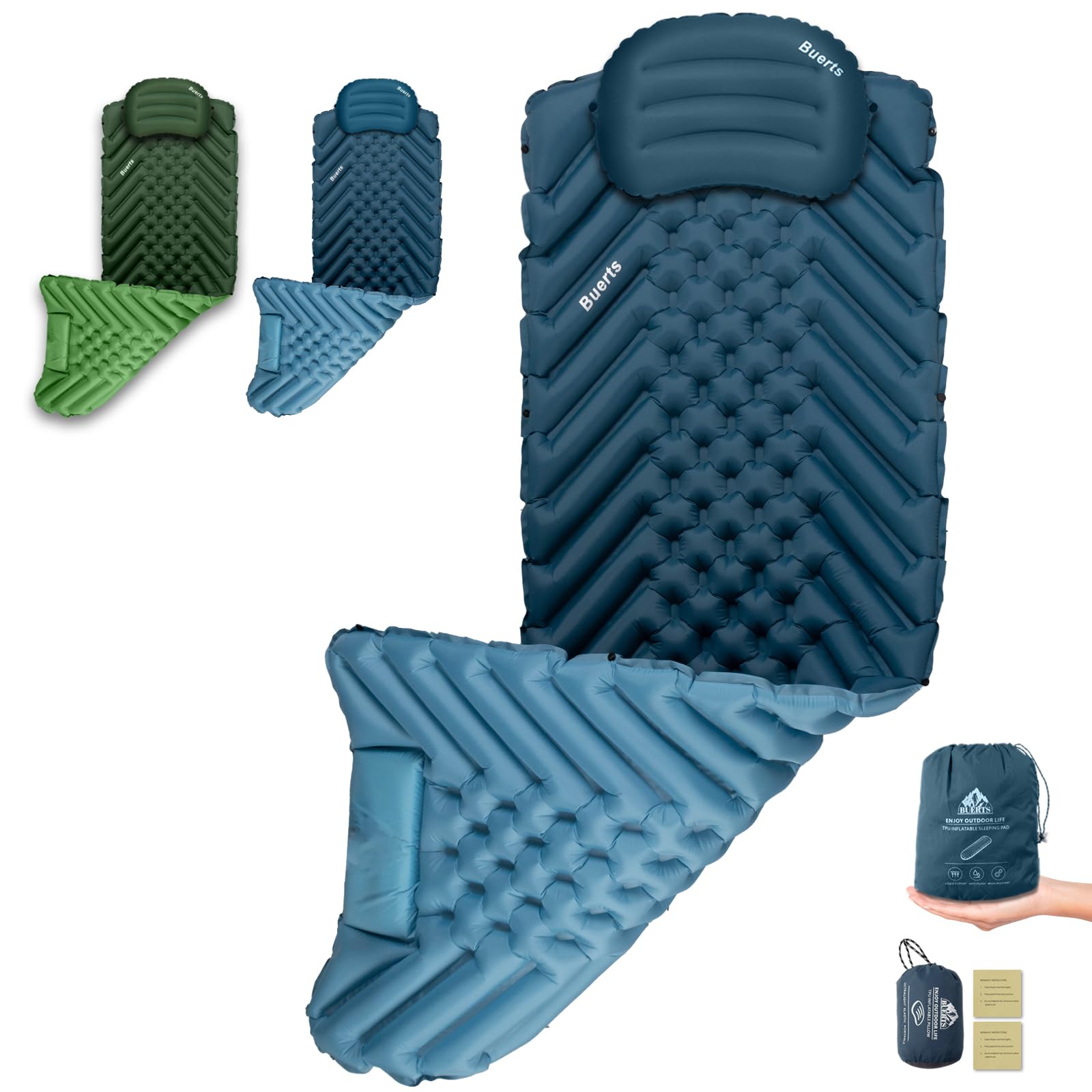 Camping Sleeping mat and Inflatable Pillow - Set, Portable, Ultra-Light, Thickened, Quick to inflate in 30s, can be Spliced. Suitable for Backpacking, Hiking, Camping and Other Scenes