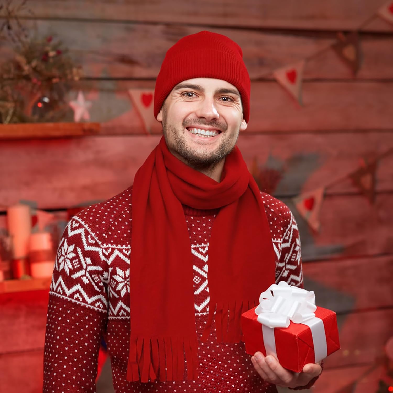 Suhine Winter Hat Scarf Gloves Set Warm Fleece Scarves Touch Screen Gloves Winter Knit Beanie for Women Men Donation Homeless - Image 5