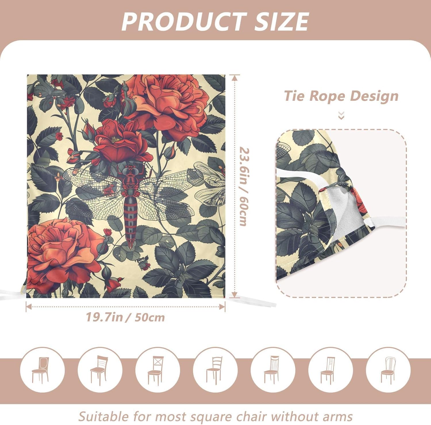 ALAZA Roses Flowers Dragonfly Chair Back Cover Set of 6, Washable Reusable Removable Chair Slipcovers Decorative Chair Cover for Home Kitchen Wedding Party