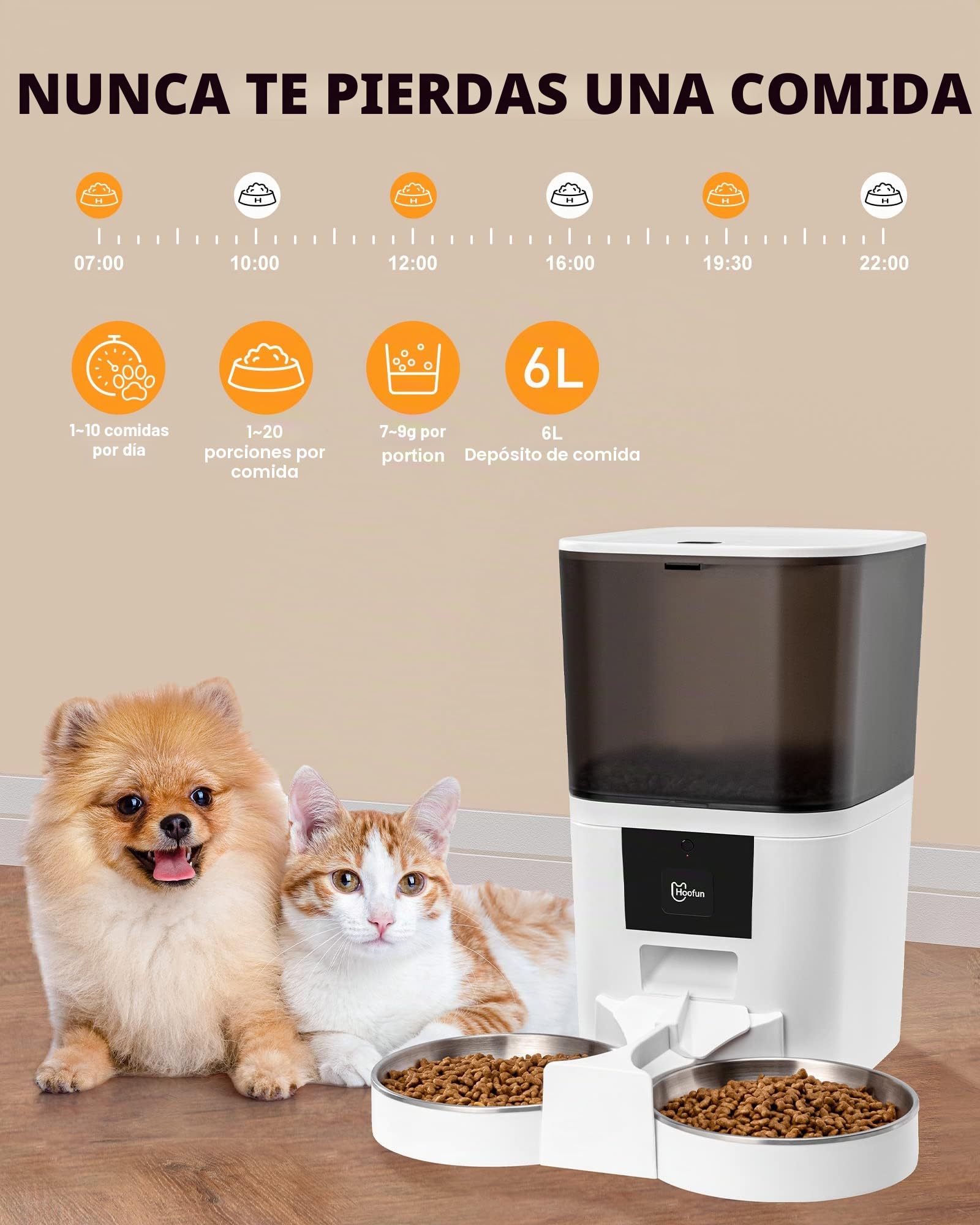 WiFi Comedero automático para Gatos： 6L Dispensador, Alimentador con Control Remoto de Aplicación, Tiempo 1-6 Comidas al día, Control De Porciones