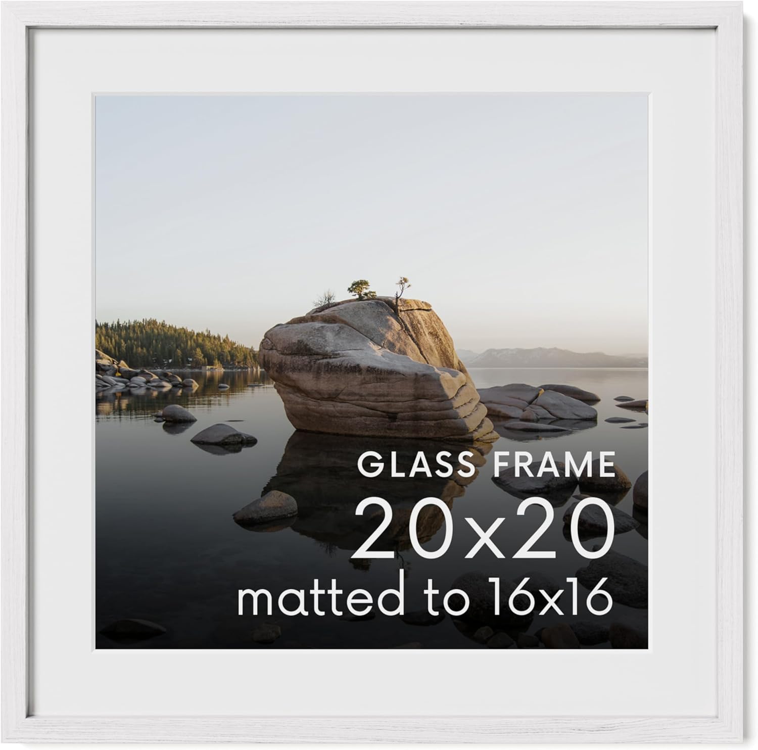 Haus and Hues 20x20 Picture Frame with Real Glass & White American Oak Matted to 16x16 - Oak 20x20 Frame With Mat - Includes Vertical & Horizontal Hang - Ideal for Home, Room, Office (20x20 in, White) White Oak 20x20 in