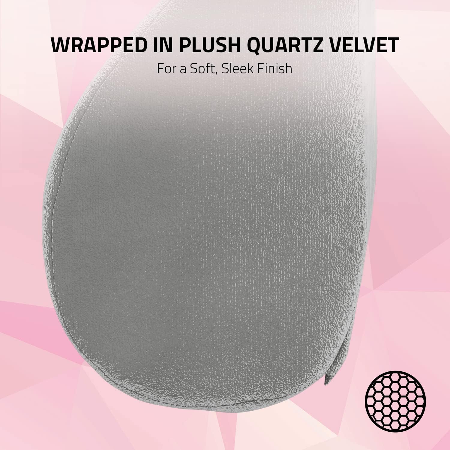 Razer Head Cushion Neck & Head Support for Gaming Chairs: Ergonomically Designed - Memory Foam Padding  - Wrapped in Plush Pink Velvet - Quartz