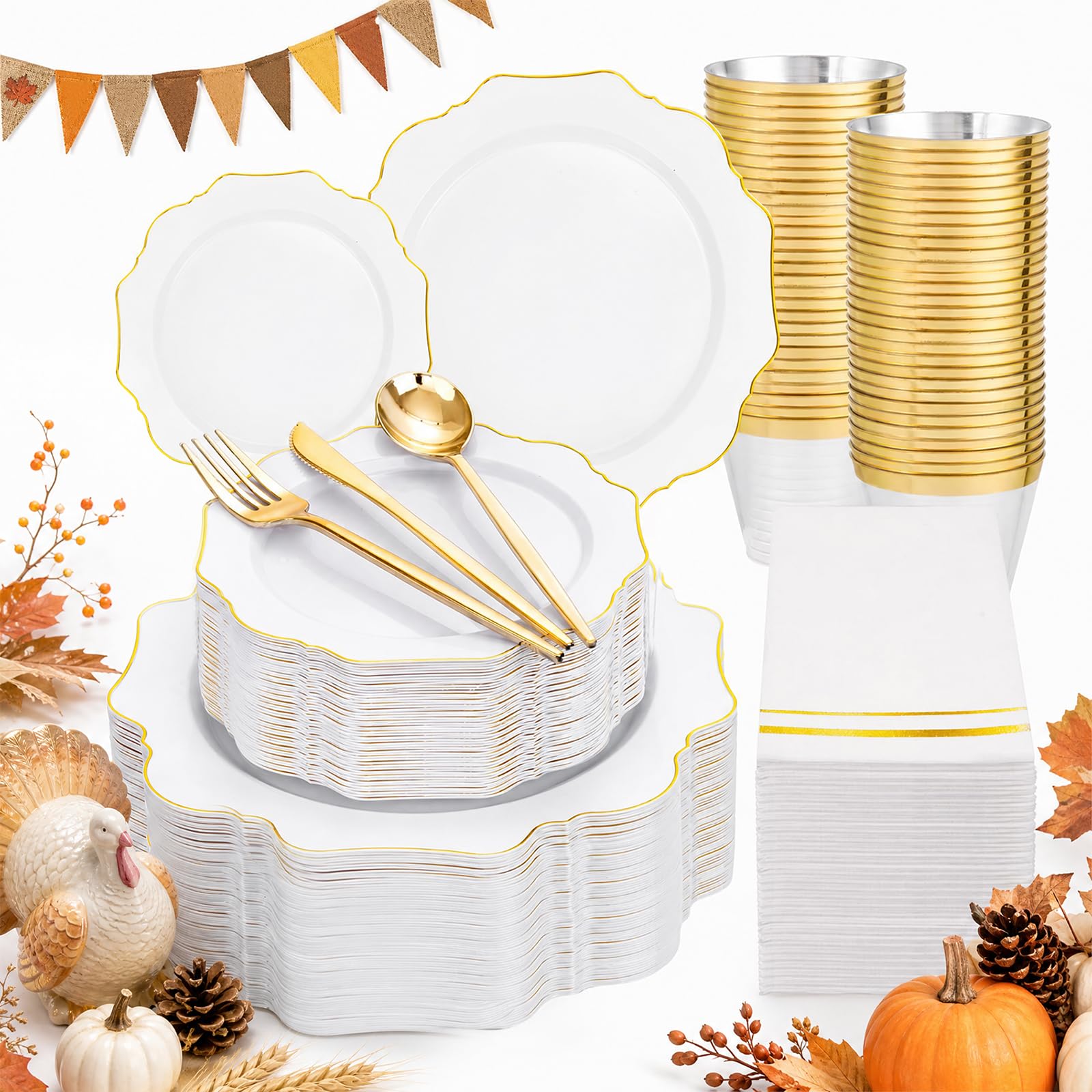 Pink & Gold Disposable Plates - Party Dinnerware -20