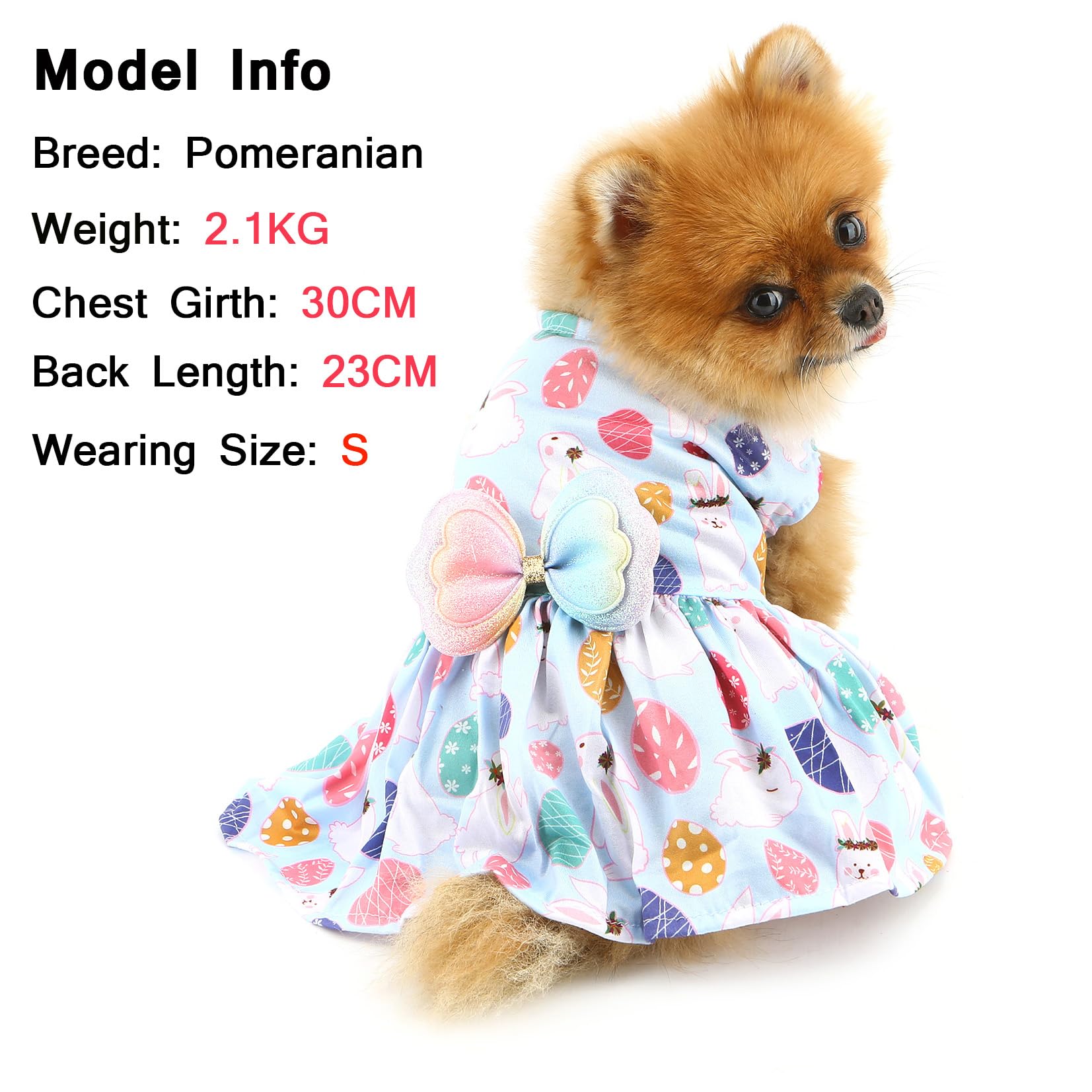 SMALLLEE_LUCKY_STORE Easter Dog Dress for Extra Small and Small Dog Puppy Female Skirt with Bunny Egg Print Bling Bowknot Festival Outfit Stretchable Pet Clothes Cats Costume, Bunny, S