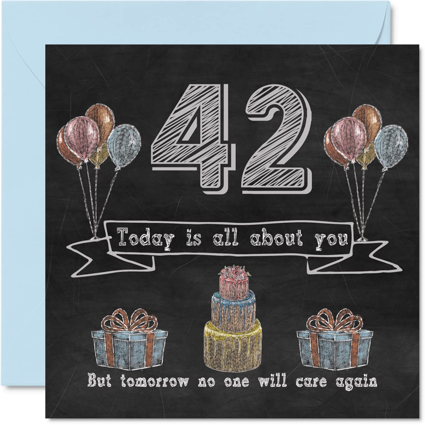 Funny 42nd Birthday Cards for Men Woman - Chalk Blackboard - Happy Birthday Card for Uncle Mum Dad Sister Brother Nanny Grandma Grandad Auntie, 145mm Humour Banter Greeting Cards