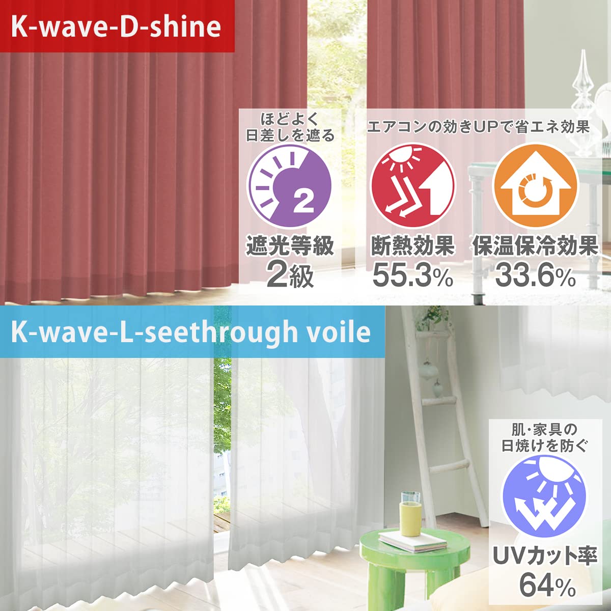 Amazon｜カーテンくれない 「K-wave-D-shine」 と 「K-wave-L