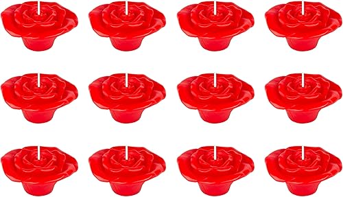Mega Candles 12 velas flotantes rojas de pétalos de rosa sin perfume, vela de cera vertida a mano de 3 pulgadas de diámetro, decoración del hogar,