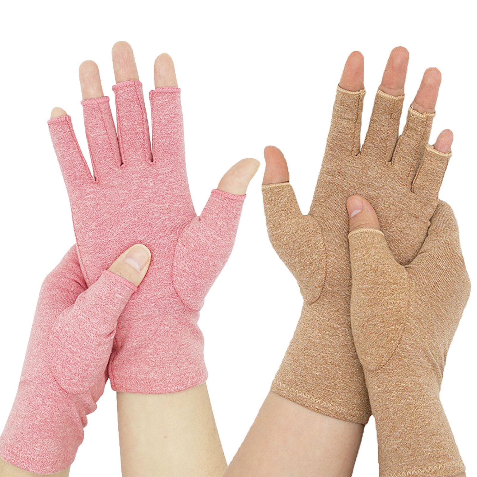 HERTL One Compress - Guanti in bambù per artrite, guanti a compressione premium One Compress, guanti a compressione senza dita (rosa chiaro + pelle, S)