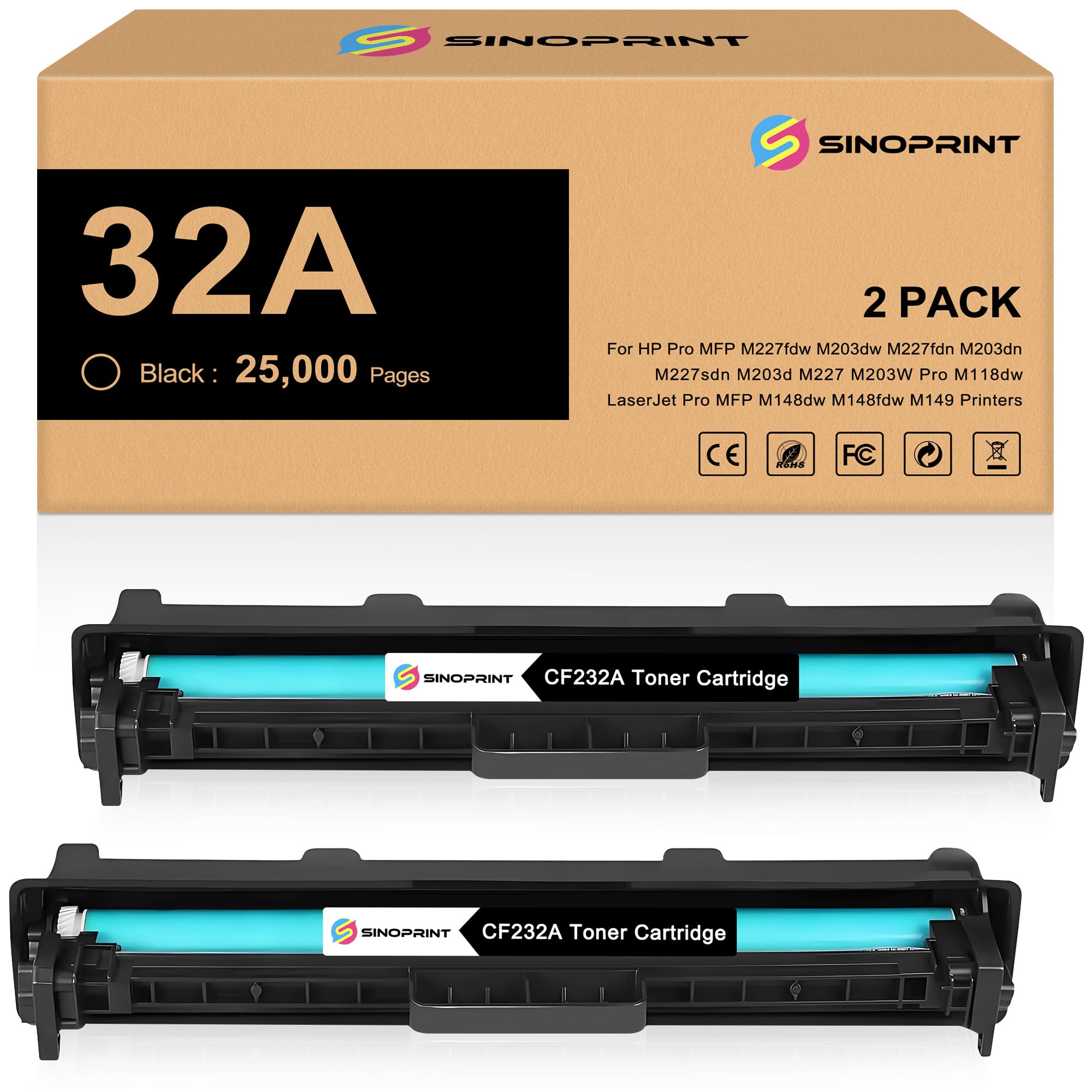 SINOPRINT Cartuccia tamburo di ricambio compatibile per stampante HP CF232A 32A 32A per stampanti Pro M118dw M148dw M148fdw MFP M227fdn, M227fdw M227 M203dw M203dn M203 Series M149 (confezione da 2 SINOPRINT Cartuccia tamburo di ricambio compatibile per stampante HP CF232A 32A 32A per stampanti Pro M118dw M148dw M148fdw MFP M227fdn, M227fdw M227 M203dw M203dn M203 Series M149 (confezione da 2