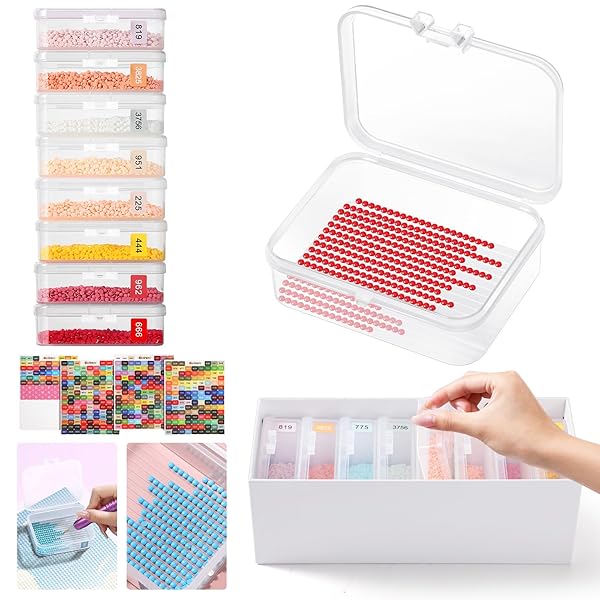 Glotrove Diamond Art Storage Containers Trays, 8pcs Diamond Painting Trays with Lids, 2-in-1 Beads, Gems & Drills Storage and Line-Up Accessories for Diamond Painting