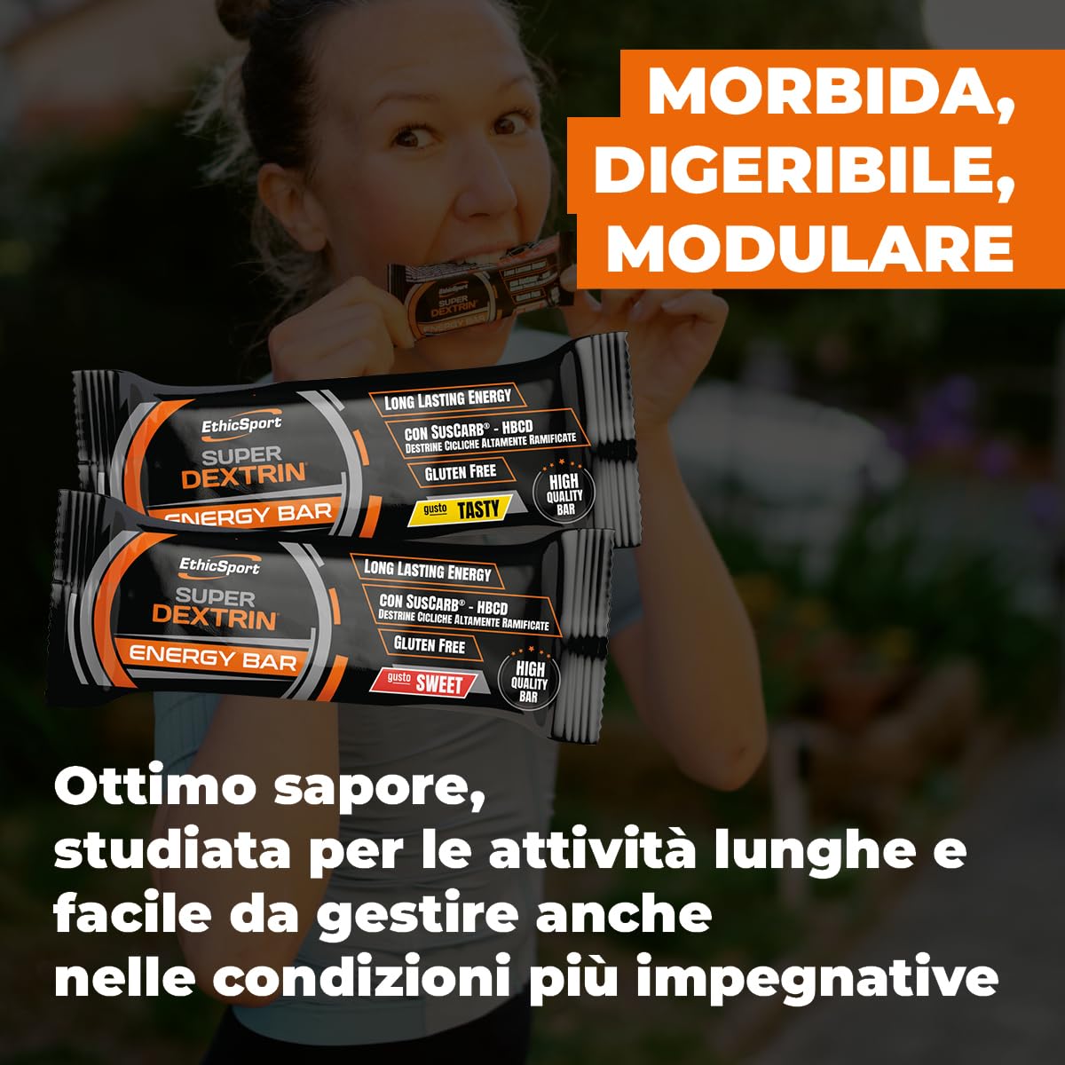 Super Dextrin Energy Bar EthicSport – Barretta energetica con carboidrati a rilascio prolungato e ciclodestrine ramificate SusCarb – Gluten free – 21 barrette da 45 g – gusti Sweet (dolce)