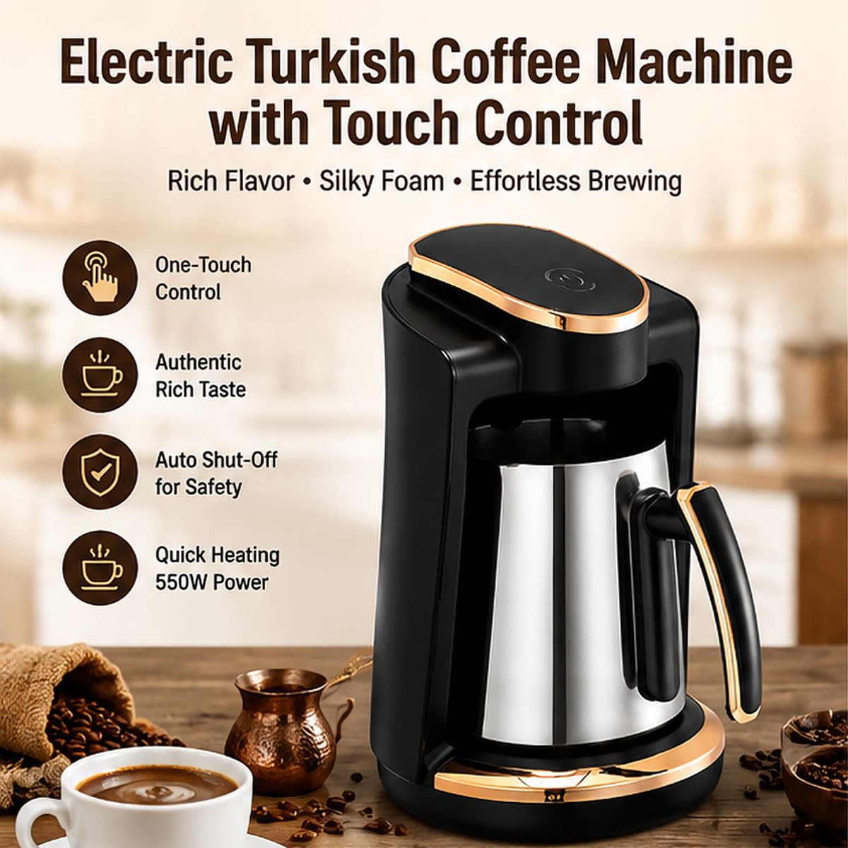 Cafetera turca eléctrica con control táctil, cafetera automática