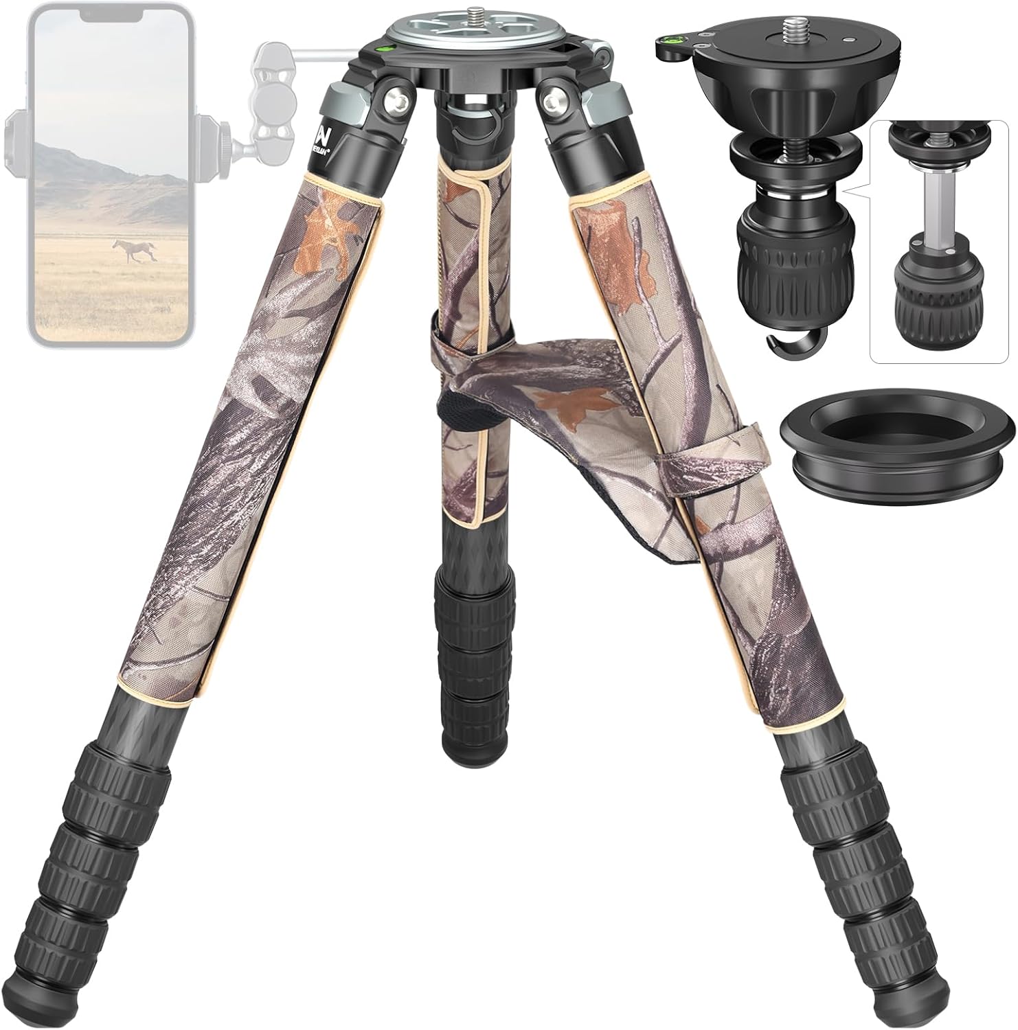 Carbon Fiber Tripod, WEYLLAN LX9G Heavy Duty Camera Tripod with 75mm Bowl Adapter, Bowl Tripod with 40mm Leg Camouflage Sleeve 10-Layer Carbon Fibre, Professional Dslr Camera Tripod for Telephoto Lens