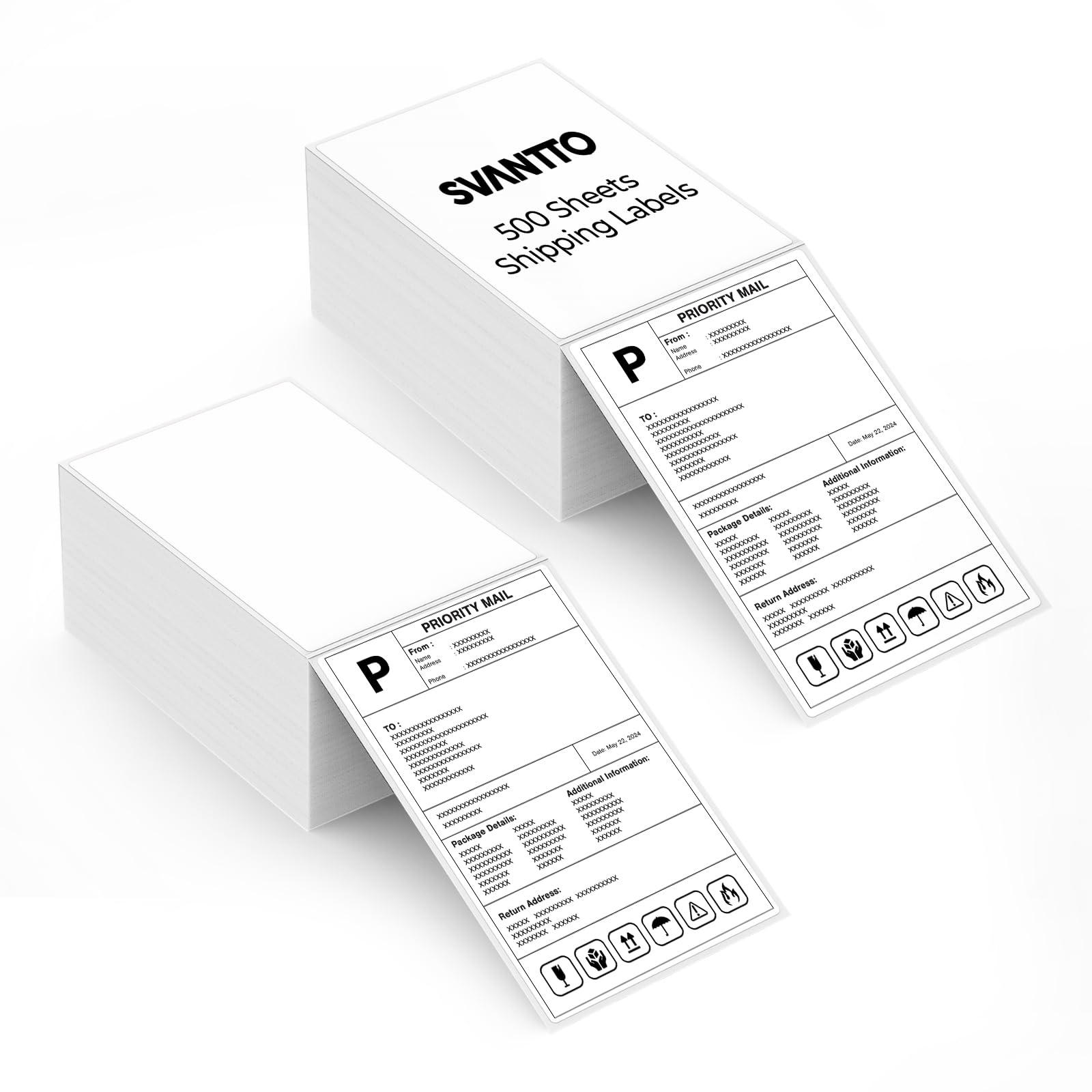 SVANTTO 4x6 Thermal Labels, 1000Pcs/2 Stacks, White Shipping Labels