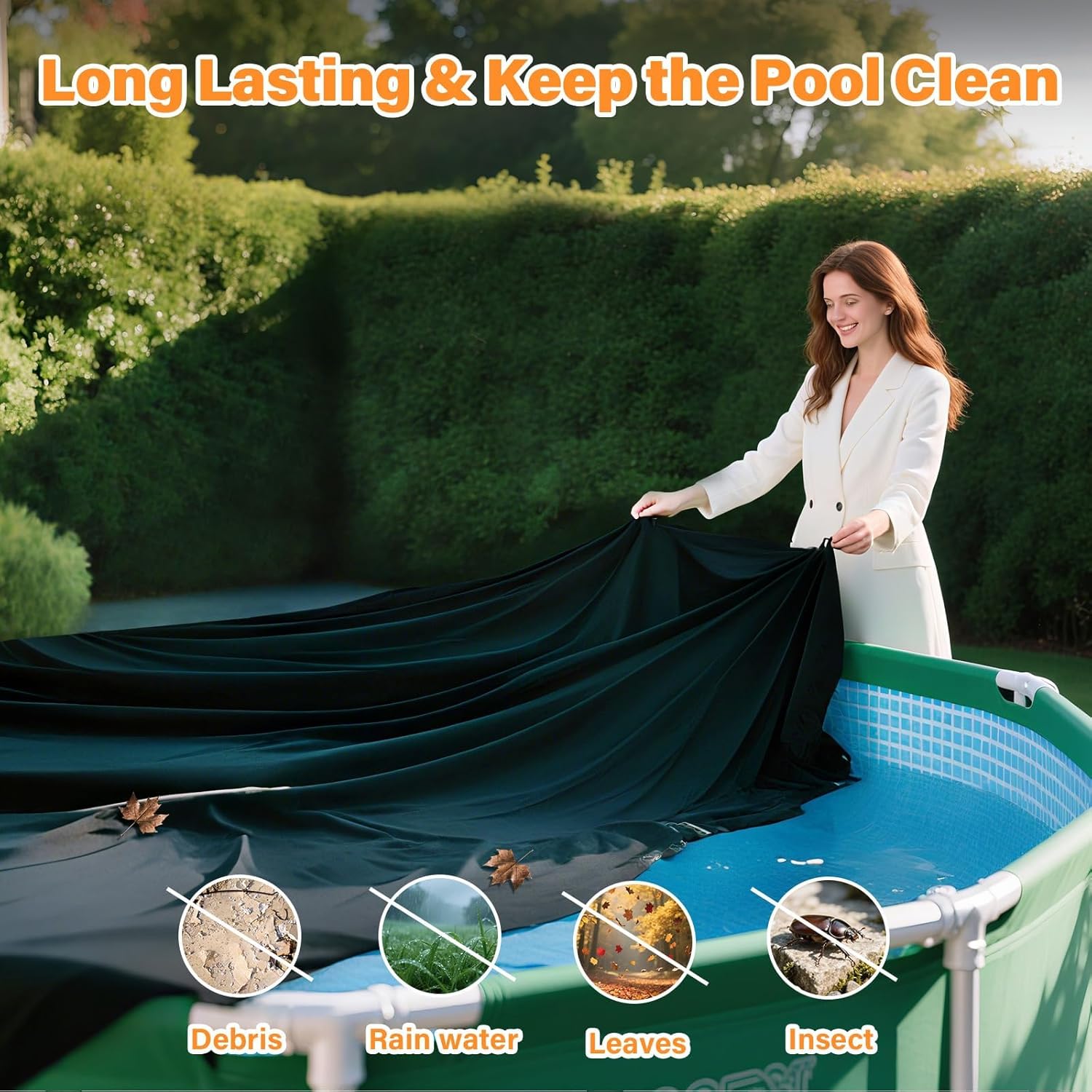 SAFANA 12FT New Pool Covers for Above Ground Pools, Round Swimming Pool Cover [Upgrade 420D Thicker] Protective Leaf Cover with Reflective Strip, Tear Resistant Durability Fabric, UV Resistance, Black