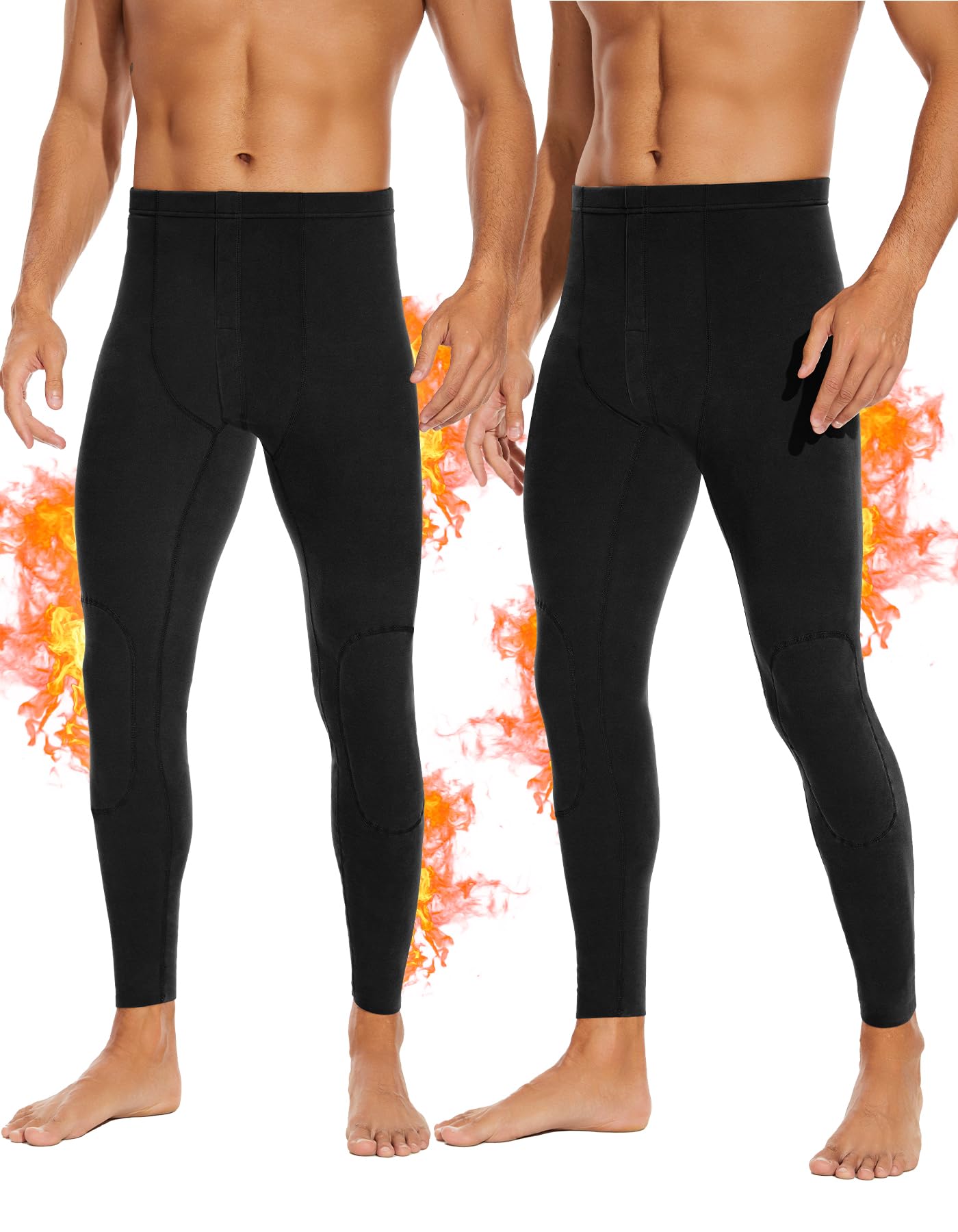 SIMIYA Calzoncillos largos para hombre, extracálidos, térmicos, forrados, largos, térmicos, para invierno, 2 x negro, M