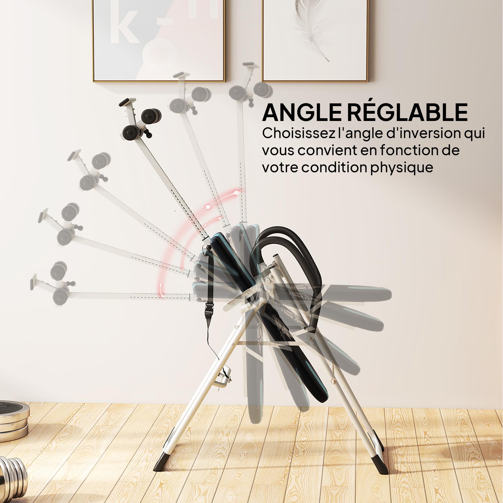 HOMCOM Table d'Inversion Ceinture de Sécurité Réglable Acier Argent Noir | de Musculation, Pliable, pour le Dos