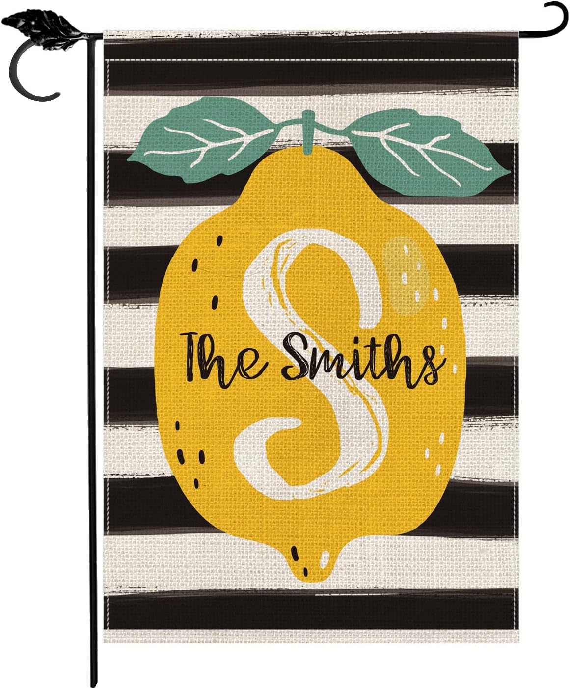 Smile Personalized Spring House Flag, Customized Initial Family Name Lemon Ripple, Double Sided 28 x 40 Inch Rustic Farmhouse Burlap Yard Outdoor Decoration
