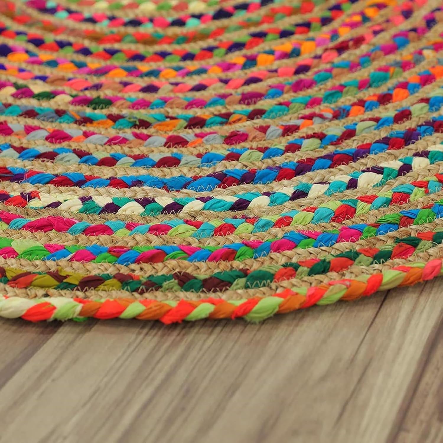 TRENDOZE Jute Carpet with Chindi Mix | Reversible, Durable & Washable Rug | Long-Lasting Yoga Mat for Bedroom, Living Room, Office, Kitchen & Hallway (Multicolour, 2x2 ft) 2
