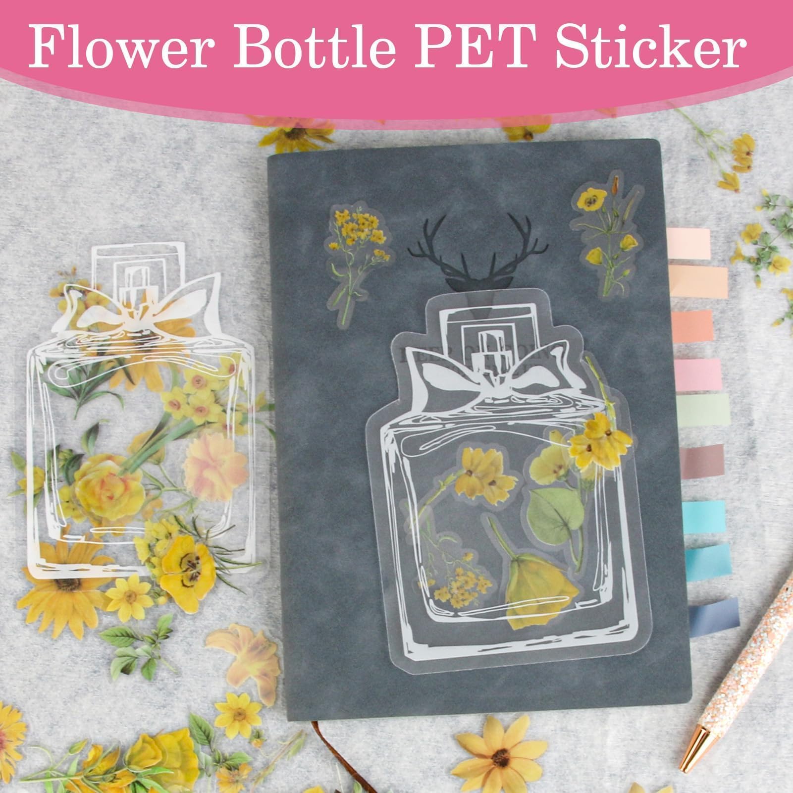 Autocollants Fleurs Transparents FOSDICK - Lot De 100 Stickers PET - Pour Scrapbooking, Journal, Téléphone - Imperméables Et Anti-rayures