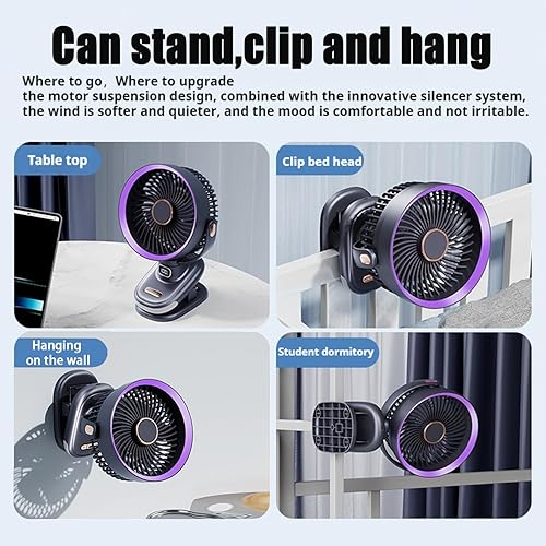 Miniatura 4 de Ventilador oscilante giratorio automático para dormitorio, ventiladores de escritorio portátiles recargables por USB, pequeño y silencioso, mini